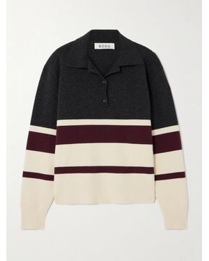 Rohe Pull Façon Polo Oversize En Laine Et Cachemire Mélangés À Rayures - Noir