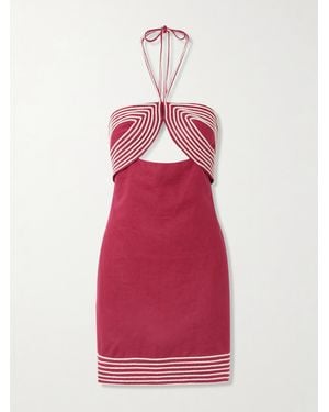 ANDRES OTALORA De Coco Embroidered Linen Halterneck Mini Dress
