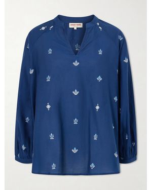 Emporio Sirenuse Ilizia Embroidered Cotton And Silk-Blend Blouse - Blue