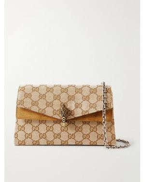 Gucci Dionysus Logo-Jacquard Leather-Trimmed Canvas Shoulder Bag - Natural