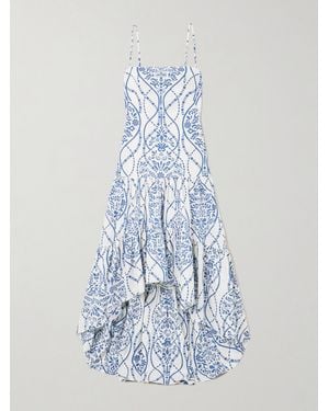 ANDRES OTALORA Joyah Colonial Printed Tiered Asymmetric Maxi Dress - Blue