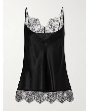 Carine Gilson Lace-Trimmed Silk-Satin Camisole - Black