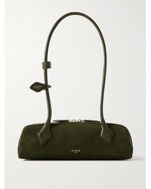 Alaïa Le Teckel Small Leather-Trimmed Suede Shoulder Bag - Green