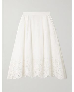 Thierry Colson Wynona Pleated Broderie Anglaise Linen And Cotton-Blend Midi Skirt - White