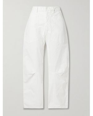 Nili Lotan Shon Cotton-Blend Twill Tapered Trousers - White