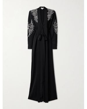 Zuhair Murad Belted Tie-Neck Embellished Crepe Gown - Black