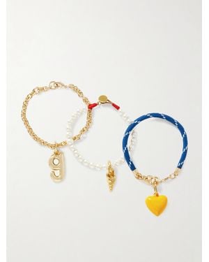 Roxanne Assoulin The Happy Heart Trio Set Aus Drei Armbändern Mit Kordel, Kunstperlen, Emaille Und Goldfarbenen Details - Blau