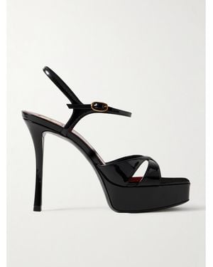 Saint Laurent Debbie Patent-Leather Platform Sandals - Black