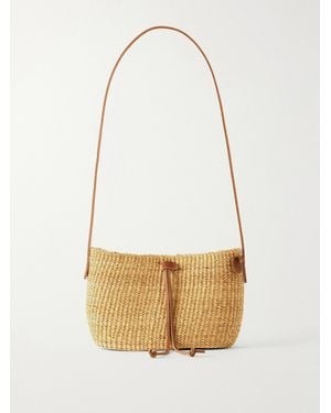 Muuñ Nina Leather-Trimmed Raffia Shoulder Bag - White
