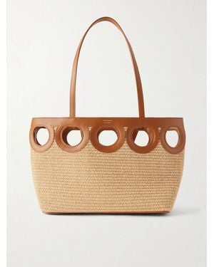 Ferragamo Tt Gancio Small Leather-Trimmed Raffia Tote Bag - Natural