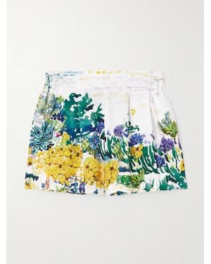 Mary Katrantzou Vallo Pleated Printed Twill Shorts - Blue