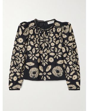 Sea Thea Embellished Tie-Dye Cotton-Blend Voile Blouse - Black