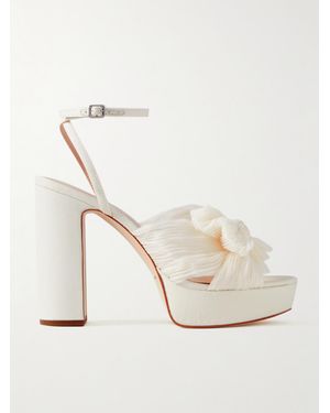 Loeffler Randall Natalia Bow-Embellished Plissé-Organza Platform Sandals - Natural