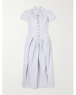 Vivienne Westwood Pleated Striped Cotton Oxford Midi Dress - White
