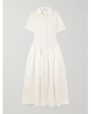 Abadia Mena Pleated Poplin And Dupioni Midi Dress - White