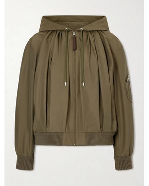 Loewe Hooded Leather-Trimmed Cotton-Blend Jacket - Green
