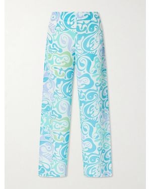 Emporio Sirenuse Stephan Printed Silk Wide-Leg Trousers - Blue
