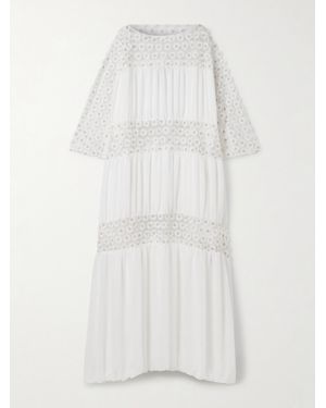 ‎Dima Ayad Oversized Gathered Embroidered Tulle And Crepe De Chine Maxi Dress - White