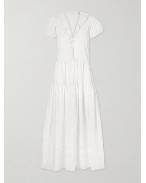 Doen Eliette Ruffled Brodeire Anglaise-Trimmed Organic Cotton Midi Dress - White