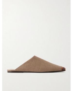 Loro Piana Alba Embellished Cashmere And Silk-Blend Hopsack Slippers - White