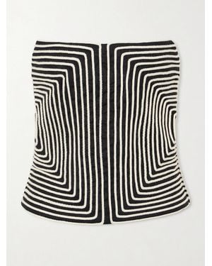 ANDRES OTALORA Nyota Alma Embroidered Linen-Blend Bustier Top - Black