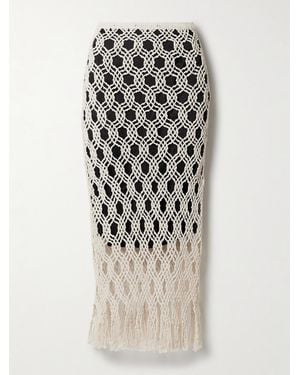 DIOTIMA Sparrow Fringed Crocheted Cotton Midi Skirt - White