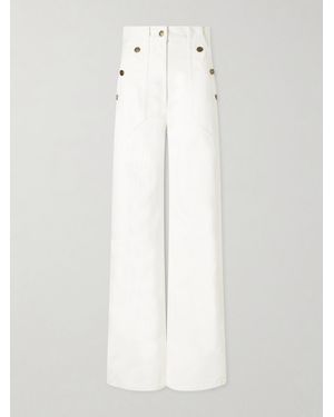 Max Mara Logo-Embroidered High-Rise Wide-Leg Jeans - White