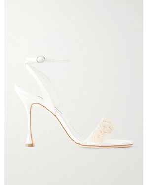 Manolo Blahnik Raosnu 105 Crochet-Trimmed Leather Sandals - Natural