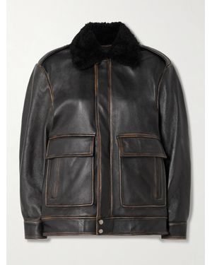Nour Hammour Drey Distressed Shearling-Trimmed Leather Jacket - Black