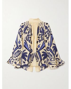 Johanna Ortiz Rimto Sol Tie-Detailed Cutout Printed Silk Crepe De Chine Blouse - Blue