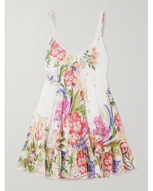 Charo Ruiz Lily Ruffled Floral-Print Cotton-Blend Voile Mini Dress - White