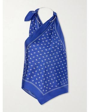 Christopher Esber One-Shoulder Embellished Bandana-Print Silk Top - Blue