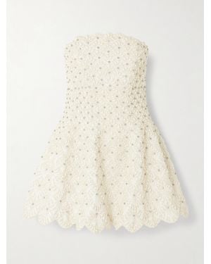 Clio Peppiatt Scallop Strapless Embellished Taffeta Mini Dress - Natural