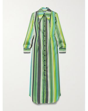 Christopher John Rogers Striped Satin Shirt Dress - Green