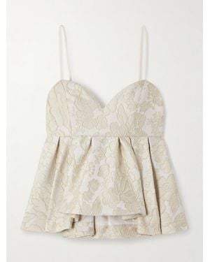 La DoubleJ Satine Floral-Jacquard Matelassé Peplum Camisole - Natural