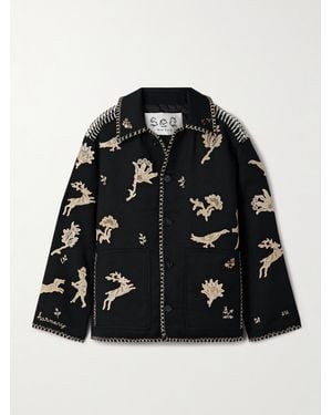 Sea Mika Appliquéd Padded Twill Jacket - Black