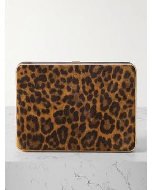 Hunting Season Compact Clutch Aus Veloursleder Mit Leopardenprint Und Lederbesätzen - Braun