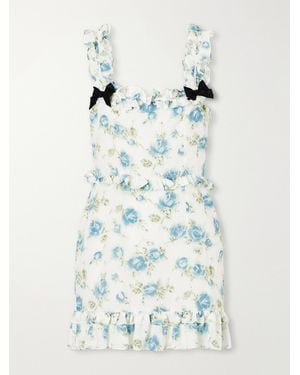 Alessandra Rich Ruffled Floral-Print Silk Mini Dress - Blue