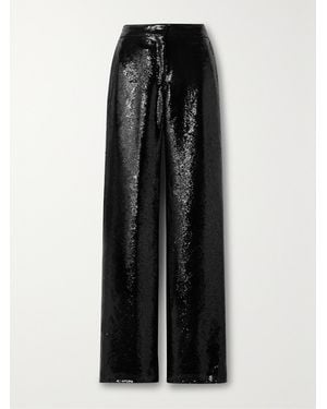 Veronica de Piante Anya Sequined Crepe De Chine Wide-Leg Trousers - Black