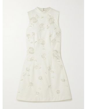 Clio Peppiatt Embellished Stretch-Crepe Mini Dress - White
