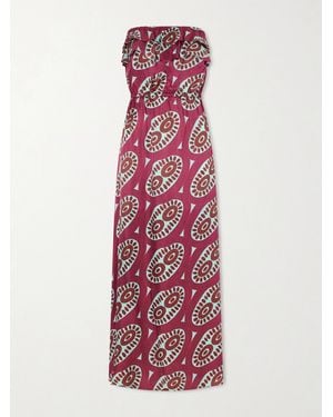 Themis Z Selene Printed Ruffled Silk-Blend Maxi Dress - Purple