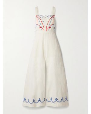 Bode Embroidered Cotton And Linen-Blend Jumpsuit - White