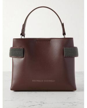 Brunello Cucinelli Mini Tote Aus Leder Mit Zierperlen - Braun