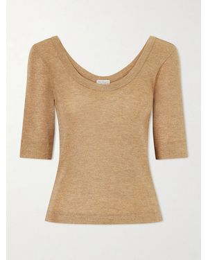 Brunello Cucinelli Metallic Wool-Blend Knitted T-Shirt - Natural