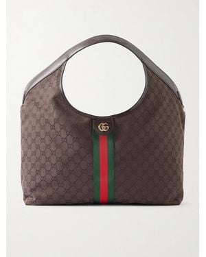 Gucci Giglio Leather-Trimmed Canvas-Jacquard Shoulder Bag - Gray