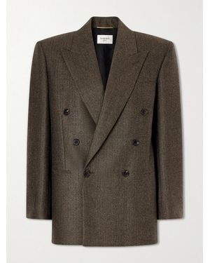 Saint Laurent Double-Breasted Virgin Wool Blazer - Green