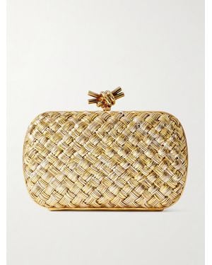 Bottega Veneta Pochette En Cuir Métallisé Intrecciato Knot