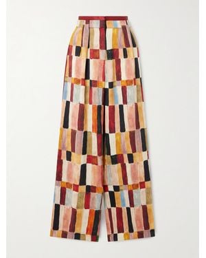 ALÉMAIS Majorelle Printed Linen And Silk-Blend Wide-Leg Pants - White