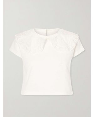 Anna Sui Lace-Trimmed Jersey T-Shirt - White