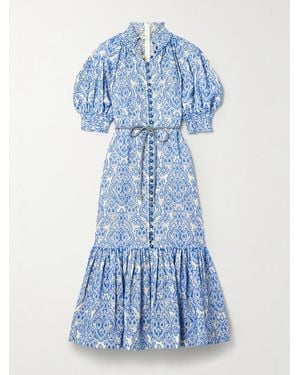 Zimmermann Wylie Belted Tiered Embroidered Cotton Midi Dress - Blue